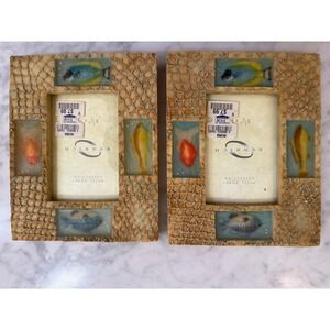 Kenrich Nautical Tropical Fish Photo Frames Set of 2 Coastal Beach Decor 3.5x5
